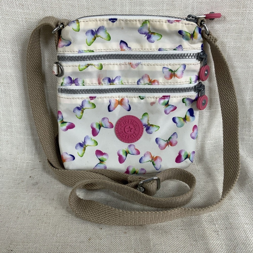 Kipling Alvar Butterfly Crossbody Bag Zipper Pockets Shoulder‎ Travel Multi EUC